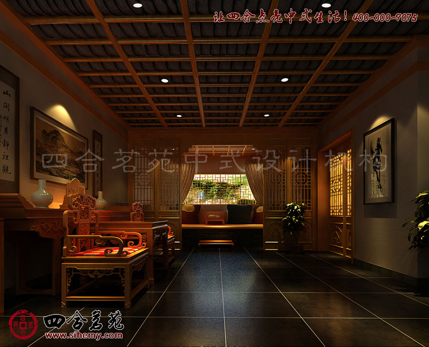 掛畫瓷瓶家私點染并豐富設計語匯 茶樓房間裝修配飾效果圖